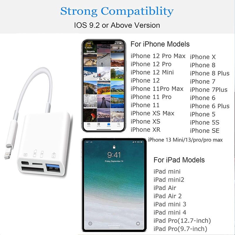 DCNETWORK Lightning to SD Card Reader - 4 in 1 Memory Card Adapter for iPhone with USB Female OTG, Compatible with SD/TF Cards. Portable and Fast Charging. - Image 4